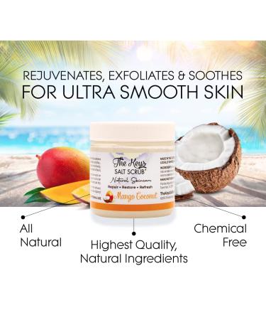 Keys Salt Scrub Premium Exfoliating Sea Salt Body Skin Scrub - Mango Coconut Travel Size 3.4 oz | Made with Pure Florida Sea Salt, Organic Oils, and Nutrients + Wooden Spoon | Pack of 1 - Buy Online on GoSupps.com