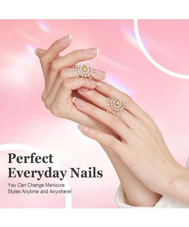 24Pcs Short Coffin French False Press On Nails with Rhinestones Gradient - Nude Pink Stick on Nails for Women - Removable Glue-on Acrylic Fake Nails - Buy Online on GoSupps.com