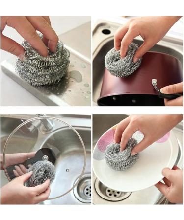 4 Pcs Stainless Steel Scourer Wire Dish Pot Kitchen Cleaning Ball Washing Dishes Scrubbers Pan Bowl Cleaner Kitchen Accessories Practical and Fashion - Buy Online on GoSupps.com