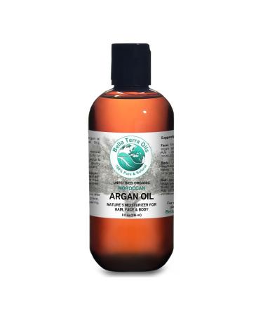 Bella Terra Oils Argan oil 8 oz 100% Pure Moroccan Cold-pressed Unrefined Organic Hexane-free Natural Moisturizer for Skin Hair. Non-comedogenic. Rich in Vitamin E 8 Fl Oz (Pack of 1)