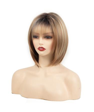 RENERSHOW Blonde Highlight Short Pixie Bob Wig with Bangs - Ombre Blonde Synthetic Wig for Women - Buy Online on GoSupps.com