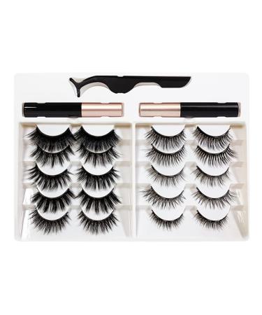 Xptieeck Magnetic Eyelashes with Eyeliner Set 10 Pairs of Reusable Magnetic Eyelashes Magnetic False 3D Eyelashes (A)