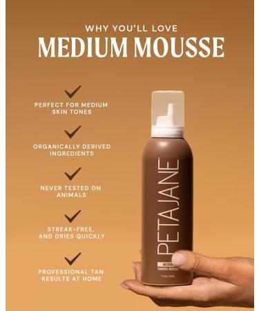 Medium Tanning Mousse 7oz - Natural Streak-Free Sunless Self-Tanner | Lightweight Fast Absorbing Vegan & Cruelty-Free for All Skin Types - Buy Online on GoSupps.com
