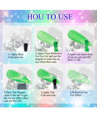 MIZHSE Neon Reflective Cat Eye Gel Nail Polish Set - Fluorescent Glitter Magnetic Neon Gel Varnish - Buy Online on GoSupps.com