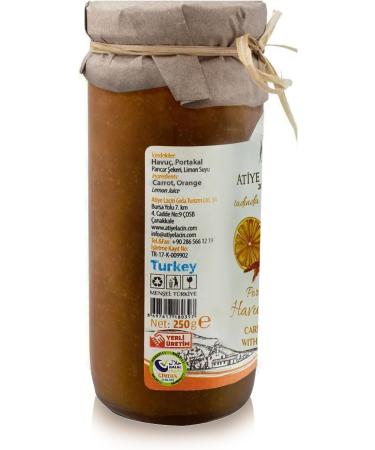 ATIYE LACIN Carrot Jam with Orange (Portakalli Havuc Receli) | Made by 100% Natural Hand-picked Carrot & Orange | Preservative Colorant Thickener Additive Free | No Refined Sugar | 100% Vegan | 250g - Buy Online on GoSupps.com