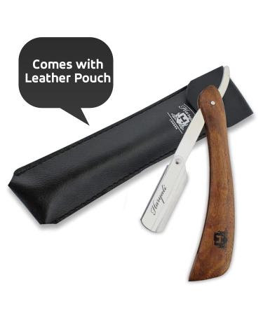 Haryali London Razor Set with Wooden Handle - 10 Blades & Case | Professional Wet Shaving Beard Knife for Men | Tight & Clean Shave - Buy Online on GoSupps.com