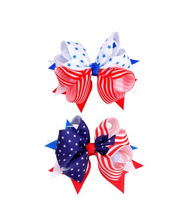 4th of July Hair Bow Clips Patriotic USA Flag Hairpins for Kids Girls American Star Hair Accessories for Independence Day Memorial Day Decorations