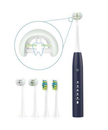 RAZOKO Sonic Electric Toothbrush for Adults 3 Sided Toothbrush with 4pcs Brush Heads Replacement 360  Cleaning 5 Modes Timer Blue