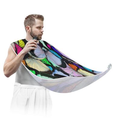 Retro Butterflies Paint Beard Bib Apron Beard Bib Hair Catcher for Men Shaving and Trimming Non-Stick Waterproof Beard Cape Grooming Cloth with 2 Suction Cups Gifts for Men
