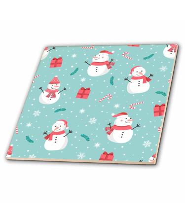 6 Inch Ceramic Tile - Christmas Pattern Snowmen Snowflakes Candy Cane SM3DR Christmas Designs
