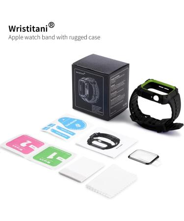 Wristitani Apple Watch Band 44mm with Rugged Case + Screen Protector for Men - Compatible with iWatch Series 8/7/6/SE/5/4 - Sport Military Band in Black - Buy Online on GoSupps.com