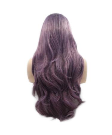Long Wavy Purple Synthetic Lace Front Wig Heat-Resistant Lavender Wigs for Women Natural Side Part 61cm Dark Violet - Buy Online on GoSupps.com