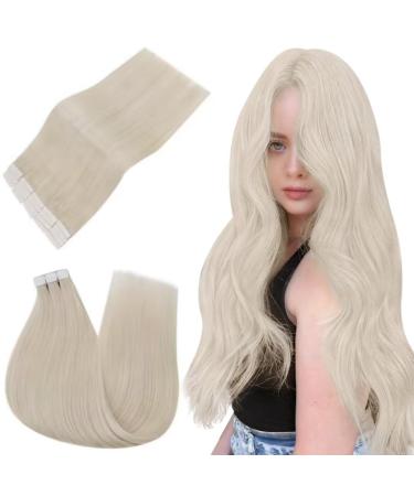 Easyouth Tape in Human Hair Extensions Platinum Blonde Glue on Extensions Remy Blonde Tape in Hair Extensions Real Hair 24 Inch 50g 20Pcs 24 Inch #60