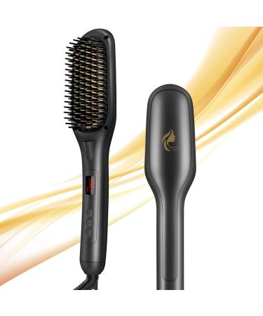 Ionic Hair Straightener Brush, Hair Straightening Brush Ceramic, Anti-Scald, LED Indicator,110V-240V, Hot Brush Hair Straightener for Quick and Professional Hair Salon at Home A. Silvery Black