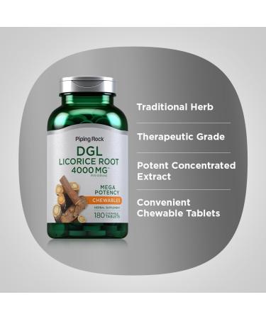 Piping Rock DGL Licorice Chewable Tablets | 180 Count | Mega Potency Deglycyrrhizinated | Herbal Extract Supplement | Vegetarian Non-GMO - Buy Online on GoSupps.com