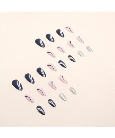 JUSTOTRY 24 Pcs Gold Swirl Stiletto Short False Nails Pink French Press on Nails - Beautiful Fake Nails with Nail Glue, Almond Medium Stick on Nails for Women - Buy Online on GoSupps.com