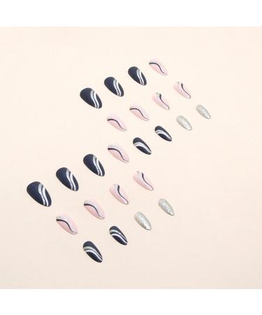 Justotry 24pc Almond Fake Nails Short Pink French Press On Stiletto Nails with Gold Swirl Acrylic Fingernails for Women - Buy Online on GoSupps.com
