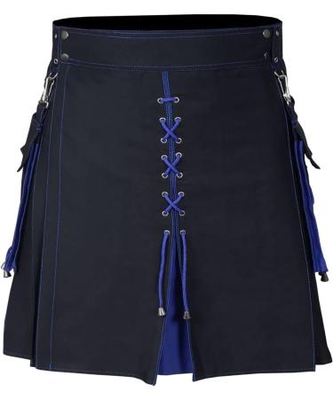 Buy Kilt Rock Men's Scottish Kilt | 4XL Stylish Medieval Folding Skirts | Punk Skirts with Contrast Pockets | High Waist Slim Fit Blue Skirt - Buy Online on GoSupps.com
