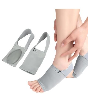 1 Pair Metatarsal Compression Arch Support Brace Non-Slip Sleeves Strap with Gel Pad Inside Women Men for Collapsed Arch Flat Foot & Plantar Fasciitis Pain Relief (Gray)