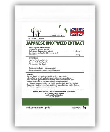 Forest Vitamin Natural Resveratrol Extract - 60 Capsules (Polygonum Cuspidatum) - 100mg Standardized 98% Resveratrol for Health & Beauty - International Shipping Available - Buy Online on GoSupps.com