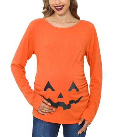 For G and PL Halloween Women's Pregnancy Top Long Sleeve Maternity Funny Costume S-XXL XXL Orange Pumpkin