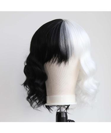 Buy TOWOWM Cruella de Vil Wig - Black & White Synthetic Bob with Pony | Perfect for Cosplay & Daily Wear - Buy Online on GoSupps.com