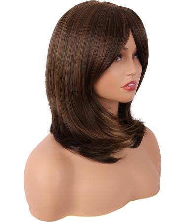 MapofBeauty 18 Inch/45 cm Layered Bangs Straight Synthetic Fiber Shoulder Length Hair Daily Use Wig (Brown) - Buy Online on GoSupps.com