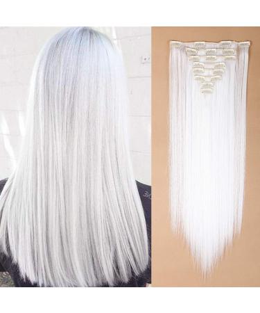 Silk-co 26" 8PCS Hairpiece Clip in Hair Extensions White 100% Synthetic Hair Piece Long Straight for Full Head 26 Inch Straight #White