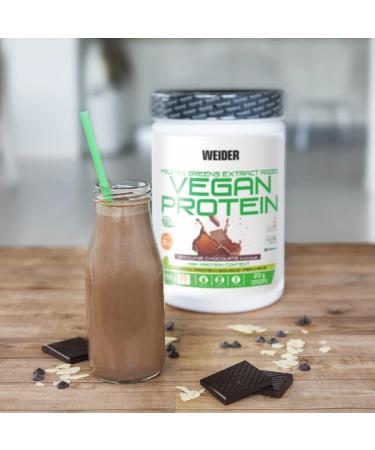 Weider Vegan Protein (540g) Brownie-Chocolate Flavor | 100% Plant-Based Protein with Vitamin B12 & Stevia | Gluten Free | 21g/Serving Pea Isolate & Rice | No Sugar | 18 Servings - Buy Online on GoSupps.com