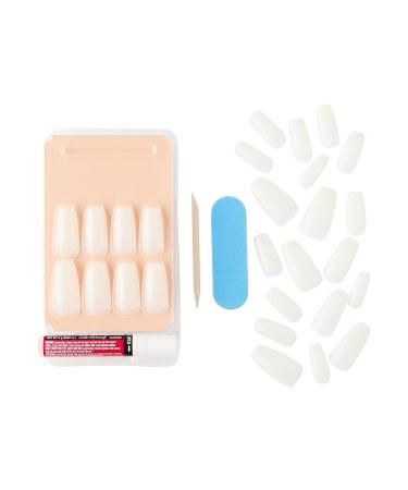 KISS Salon Acrylic Natural Fake Nails - Long Coffin Style 'Strong Enough' DIY Manicure Kit with Pink Gel Nail Glue - Ultra-Smooth Finish - Includes Mini Nail File, Manicure Stick, and 28 Nails in 14 Sizes - Buy Online on GoSupps.com