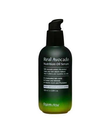 FARMSTAY Real Avocado Nutrition Oil Serum - Hydrating Brightening Serum for Fine Lines and Wrinkles - Avocado Extract - Locks In Moisture - 3.38 oz