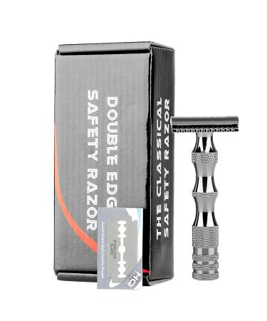Safety Razor Anbbas Black Aluminum Alloy Frosting Anti-skidding Handle Double Edge Shaving Razor for Men Women Close Manual Shaving with 10 Replacement Blades