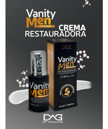 VANITY MEN Restorative Cream with Hyaluronic Acid Argan Collagen & SPF 50 - Anti-Aging Solution for Expression Lines - Buy Online on GoSupps.com