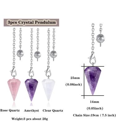 Xiannvxi 3pcs Crystal Pendulum Set - Amethyst Rose Quartz & Clear Quartz for Prophecy | Gemstone Pendulums for Reiki & Witchcraft Supplies - Buy Online on GoSupps.com
