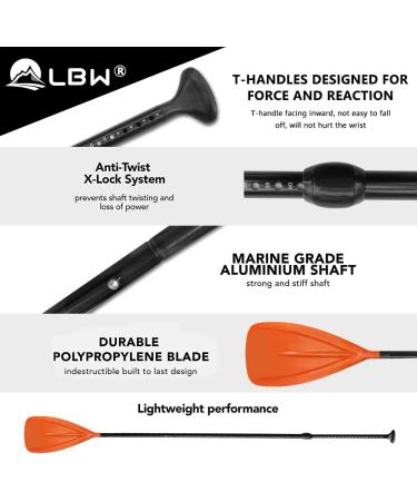 LBW SUP Paddle 3 Piece Stand Up Paddleboard Paddles - Adjustable Double Holes Lock, Sturdy & Ergonomic Design for Surfing Beginners - Orange - Buy Online on GoSupps.com