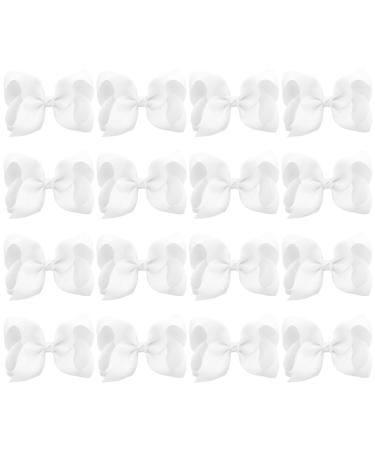 DEEKA 16 PCS 4 Hand-made Hair Bow Grosgrain Ribbon Solid Color Hair Bow Alligator Clips Hair Accessories for Little Teen Toddler Girls -White 4 Inch (Pack of 16) White