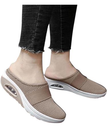 PGOJUNI Women's Fashion Diabetic Slip-On Sneakers - Air-Cushion Walking Shoes in Khaki - Buy Online on GoSupps.com