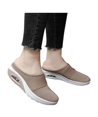 PGOJUNI Women's Fashion Sneakers Women's Diabetic Air-Cushion Slip-On Walking Shoes Orthopedic Diabetic Wedge Sandals 7 A1-khaki