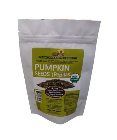 eSutras Organics Pumpkin Seeds - Fresh Pure Shelled Raw Pepitas - 14 oz - Gluten Free High Protein Snacks - Buy Online on GoSupps.com