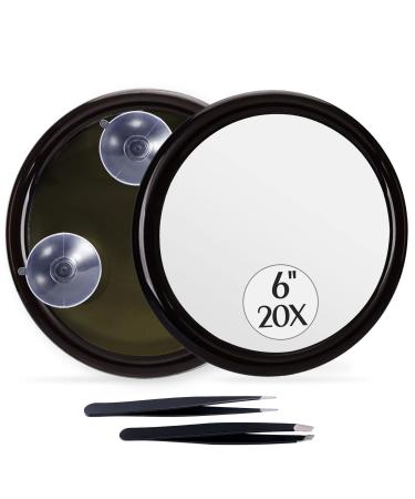 MIYADIVA 20X Travel Magnifying Makeup Mirror with Suction Cups  6 Inch Vanity Mirror  Portable Mirror for Home/Hotel  Gift for Women  Black