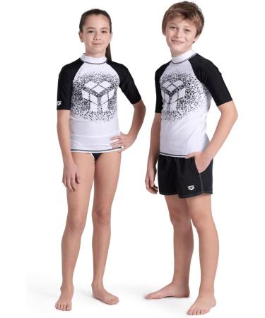 ARENA Boys Unisex Jr Rash Vest S/S Graphic Shirt - White & Black (164) | Best for Kids Swimwear - Fast International Shipping - Buy Online on GoSupps.com