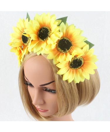 Healeved Yellow Sunflower Headdress Hawaiian Hair Simulate Flower Headband Holiday Photo Props - Buy Online on GoSupps.com