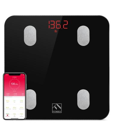 FITINDEX Bluetooth Body Fat Scale Smart Wireless BMI Bathroom Weight Scale Body Composition Monitor Health Analyzer with Smartphone App for Body Weight Fat Water BMI BMR Muscle Mass - Black - Buy Online on GoSupps.com