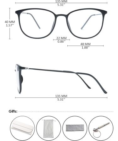 Koosufa Classic Retro Glasses Frames for Men & Women - Thin Ultra-light TR90 Nerd Glasses in Matt Black with Case - Large Panto Style - Buy Online on GoSupps.com