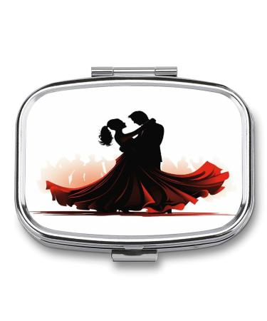 Pill Box Ballroom Dance Print 2 Compartment Medicine Pill Case Pill Organizer Decorative Metal Portable Pill Box for Pocket Or Purse