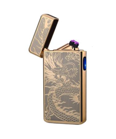 LcFun Dual Arc Plasma Lighter USB Rechargeable Electronic Lighters Windproof Flameless Butane Free Electric Lighters Candle Lighter (Gold Dragon)