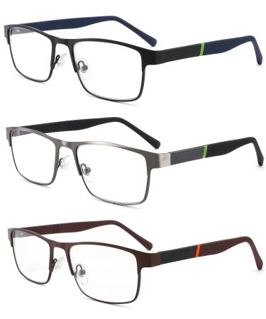 3-Pack Reading Glasses for Men Blue Light Blocking Trendy Metal Frame Computer Readers Antieye Strain/Glare Uv Ray Filter Eyeglasses(+1.75 Magnification Strength) 3 Pack Mix Colors 1.75x