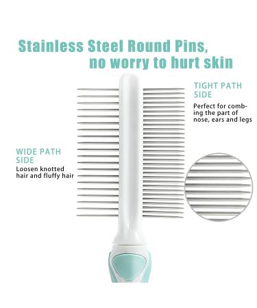 Double Sided Dog Grooming Comb for Tangles & Knots | Stainless Steel Pet Comb for Long & Short Hair | Cat Comb with Round Teeth - Buy Online on GoSupps.com