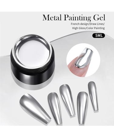 Metallic Painting Gel - Silver Metal Painted Gel Nail Polish - 3D Metal Painting Gel Drawing Mirror Silver UV Painting Gel - Glossy DIY Nail Art for Women Girls - Buy Online on GoSupps.com