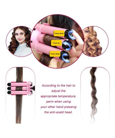 Professional 3 Barrel Curling Iron Hair Waver - 1 Inch Ceramic Curler with LCD Display (Pink) | Perfect for Gorgeous Waves | International Shipping Available - Buy Online on GoSupps.com